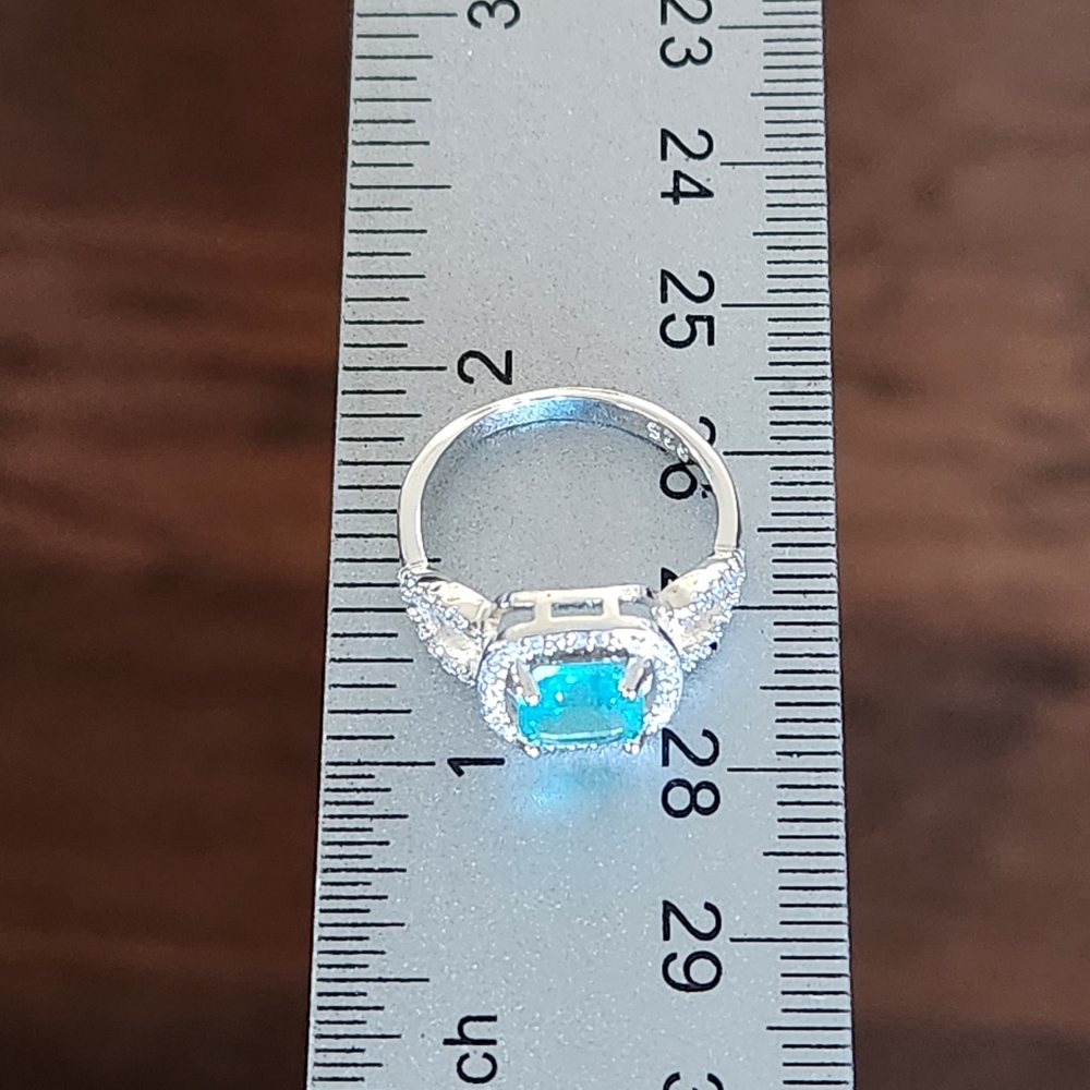 925 Sterling Silver Aquamarine and White Topaz Size 7 Ladies Ring NEW - Picture 5 of 8